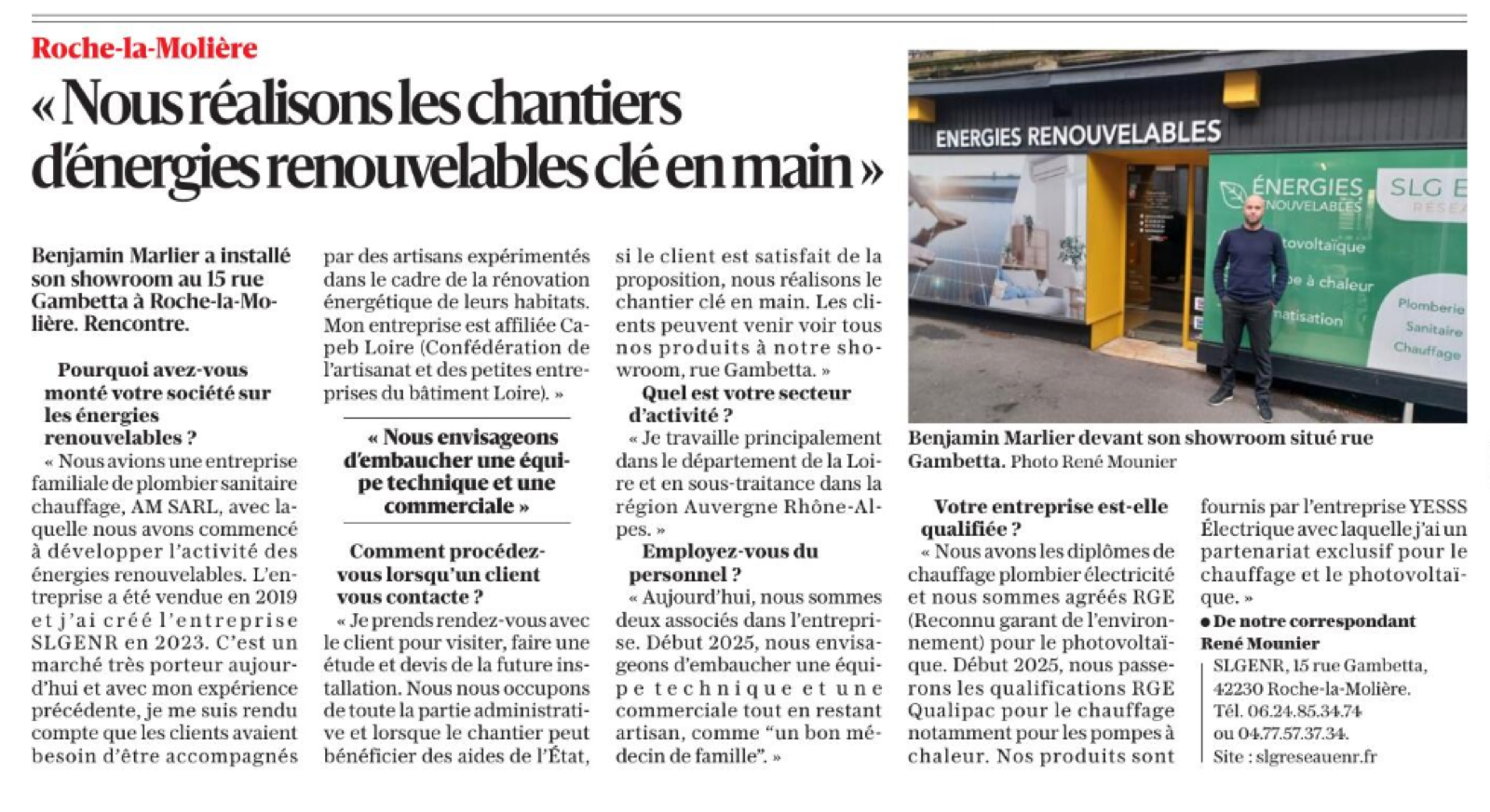 Article Le Progrès sur Benjamin Marlier et le showroom SLG rue Gambetta